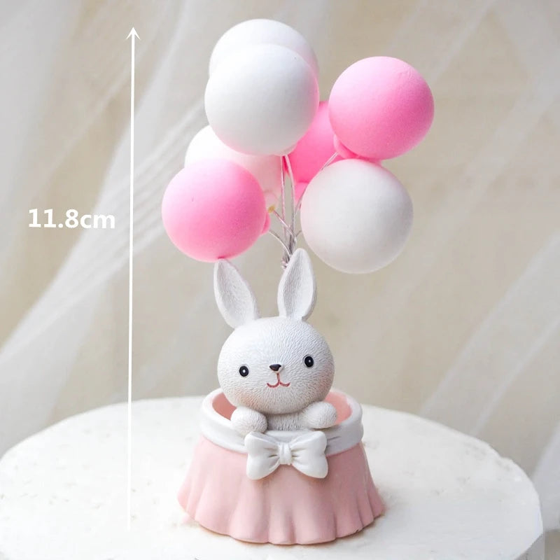 Cute Rabbit Balloon Ornaments Star Happy Birthday Cake Topper Easter Birthday Party Cake Baking Kids