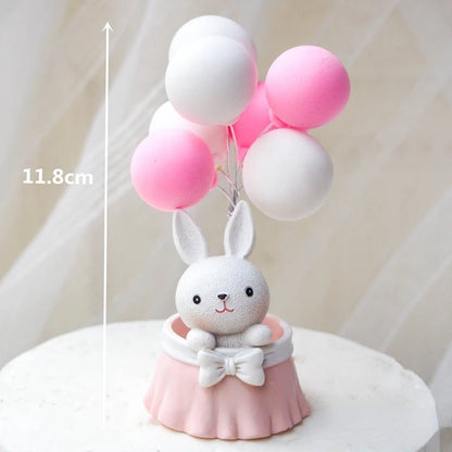 Cute Rabbit Balloon Ornaments Star Happy Birthday Cake Topper Easter Birthday Party Cake Baking Kids