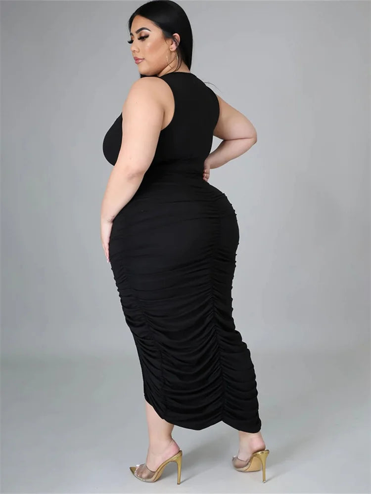 Plus Size Dress for Women Solid Bodycon Stretch Draped Maxi Dress Slip L-4XL