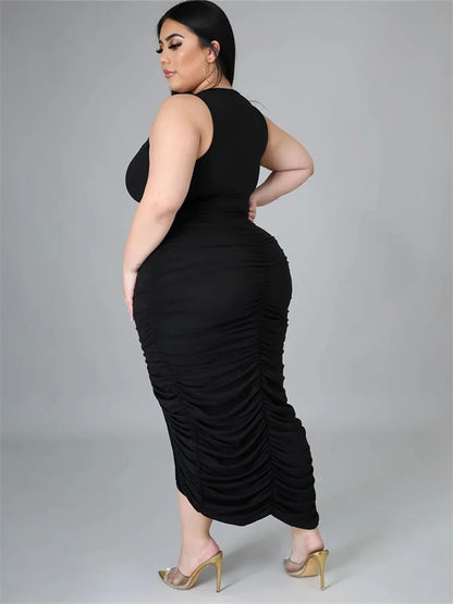 Plus Size Dress for Women Solid Bodycon Stretch Draped Maxi Dress Slip L-4XL
