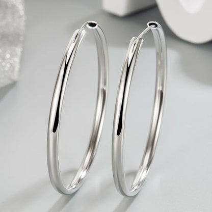 925 Sterling Silver Thick Hoop Earrings – 3mm, 3–6cm Luxury Wedding Jewelry for Women