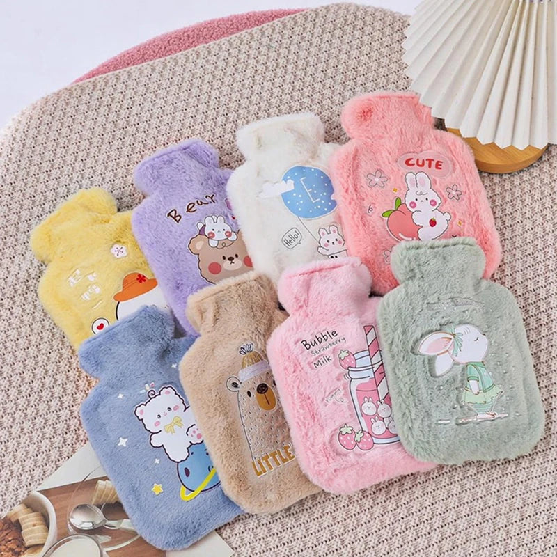 Cute Cartoon Plush Hot Water Bottle: Rabbit and Bear Designs, Velvet, Portable Hand Warmer for Women/Men