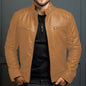 Men's Biker Leather Jacket Stand-up Collar Punk Leather Jacket Men