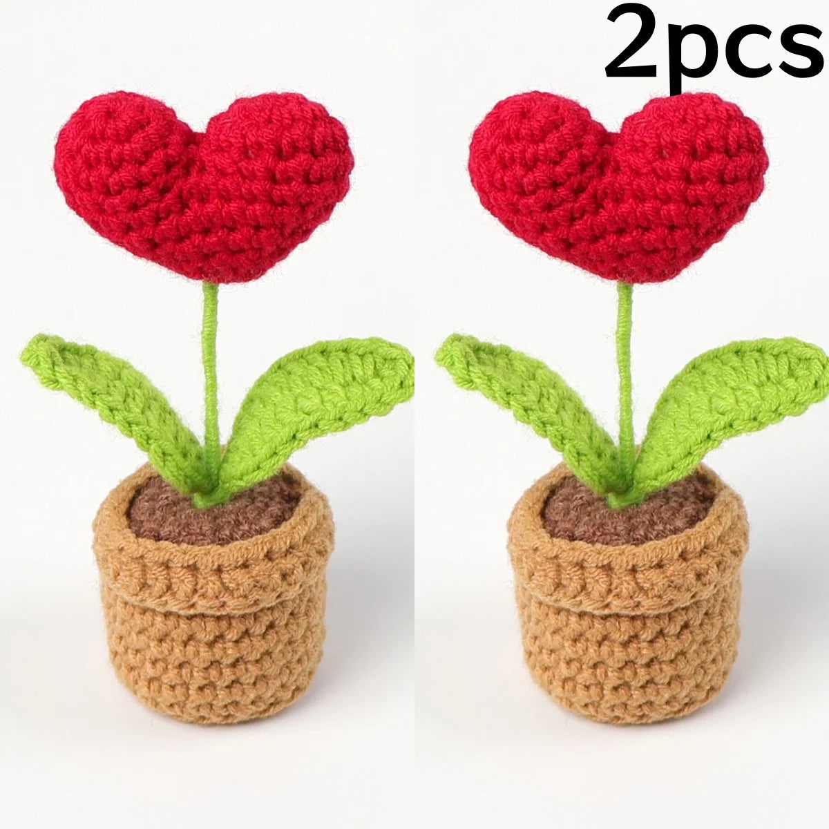 1/2/3/5Pcs Handmade Knitted Flower Pot Red Heart Shaped Knit Imitation Potted Plant for Mother‘s Day Girls Gifts Home Desktop De