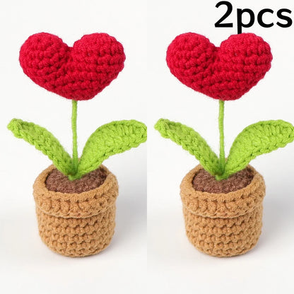 1/2/3/5Pcs Handmade Knitted Flower Pot Red Heart Shaped Knit Imitation Potted Plant for Mother‘s Day Girls Gifts Home Desktop De