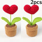 1/2/3/5Pcs Handmade Knitted Flower Pot Red Heart Shaped Knit Imitation Potted Plant for Mother‘s Day Girls Gifts Home Desktop De