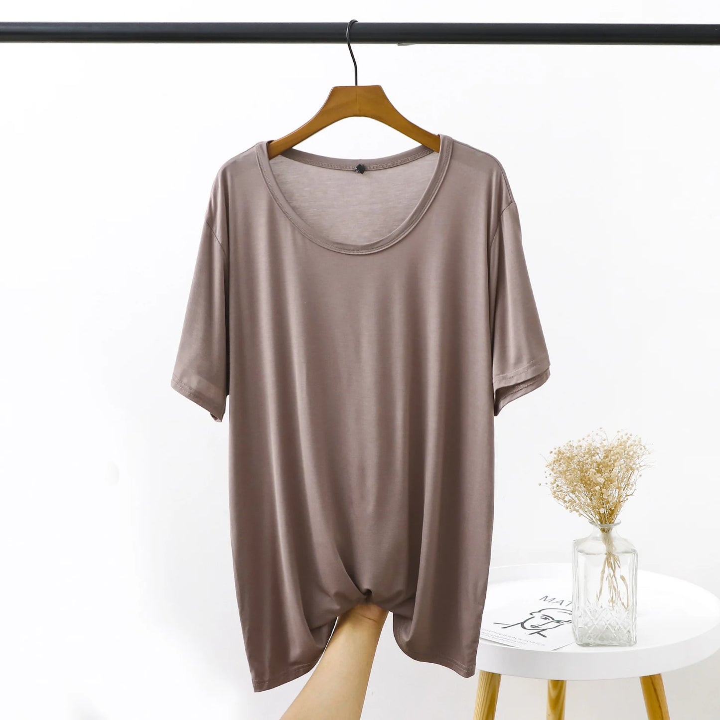 Plus size XL to 6XL Modal Tshirt short sleeves Summer women's T-shirts solid color O-Neck Loose Tee Tops Casual bottoming top