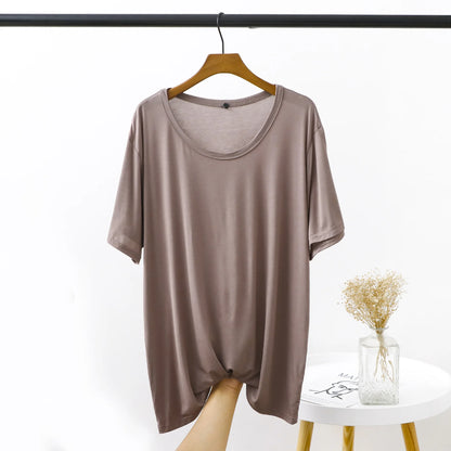 Plus size XL to 6XL Modal Tshirt short sleeves Summer women's T-shirts solid color O-Neck Loose Tee Tops Casual bottoming top