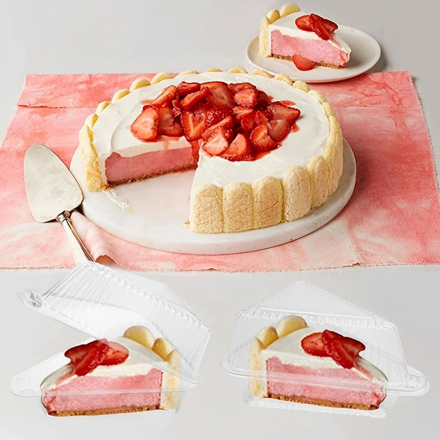 150Pcs Cake Slice Container Clear Triangle Dessert Box Reusable Food Packing Box Plastic Mousse Cheesecake Box for Fruit Cake