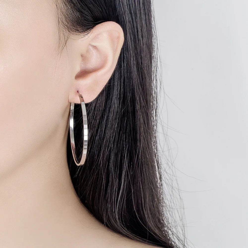 925 Sterling Silver Square Cutting Earrings For Women 3/4/5/6 CM Big Earrings