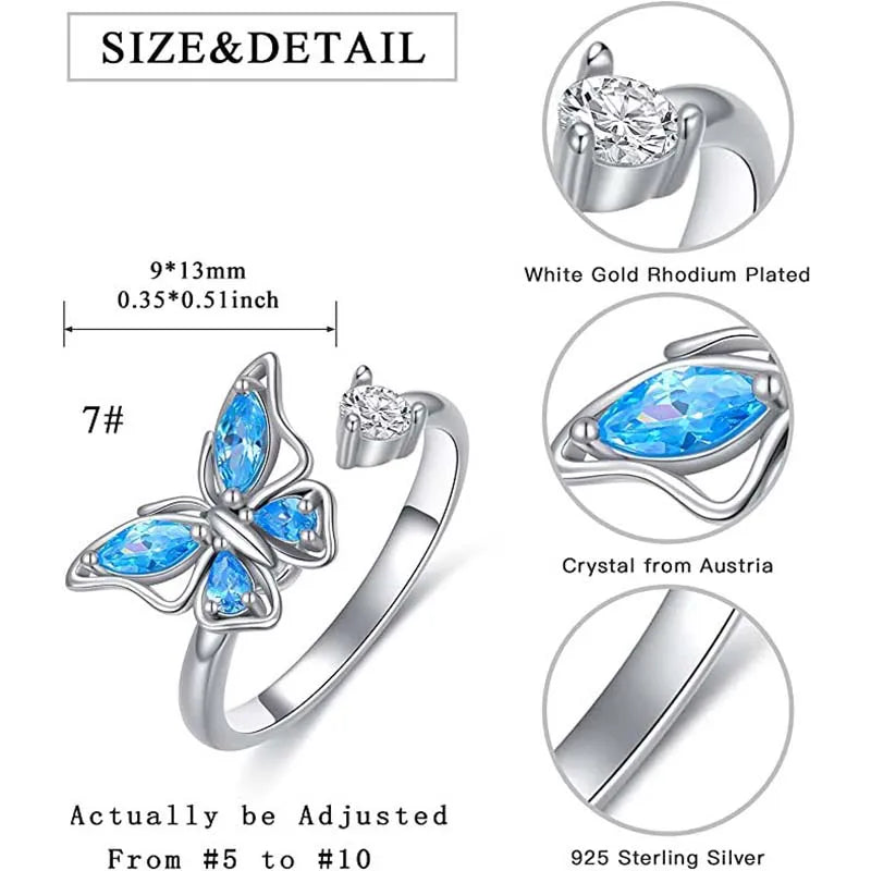 Fidget Spinner Ring Anxiety for Women Multiple Crystal Flower Eye Butterfly Animal Ring Rotate Anti Stress Wedding Jewerly