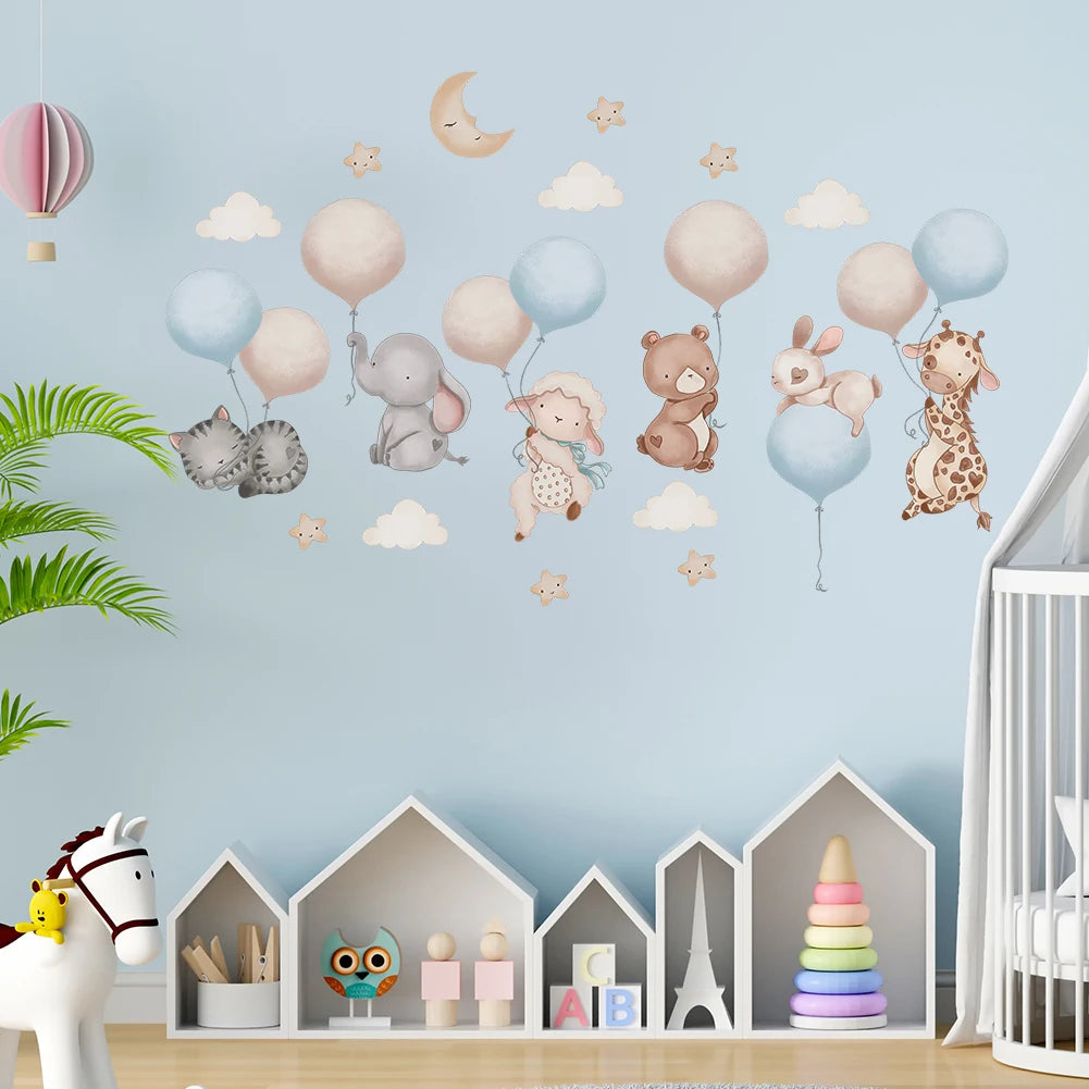 Cartoon Animal Balloon Wall Stickers With Movable Stickers For Decorating Posters And Murals In Children's Rooms
