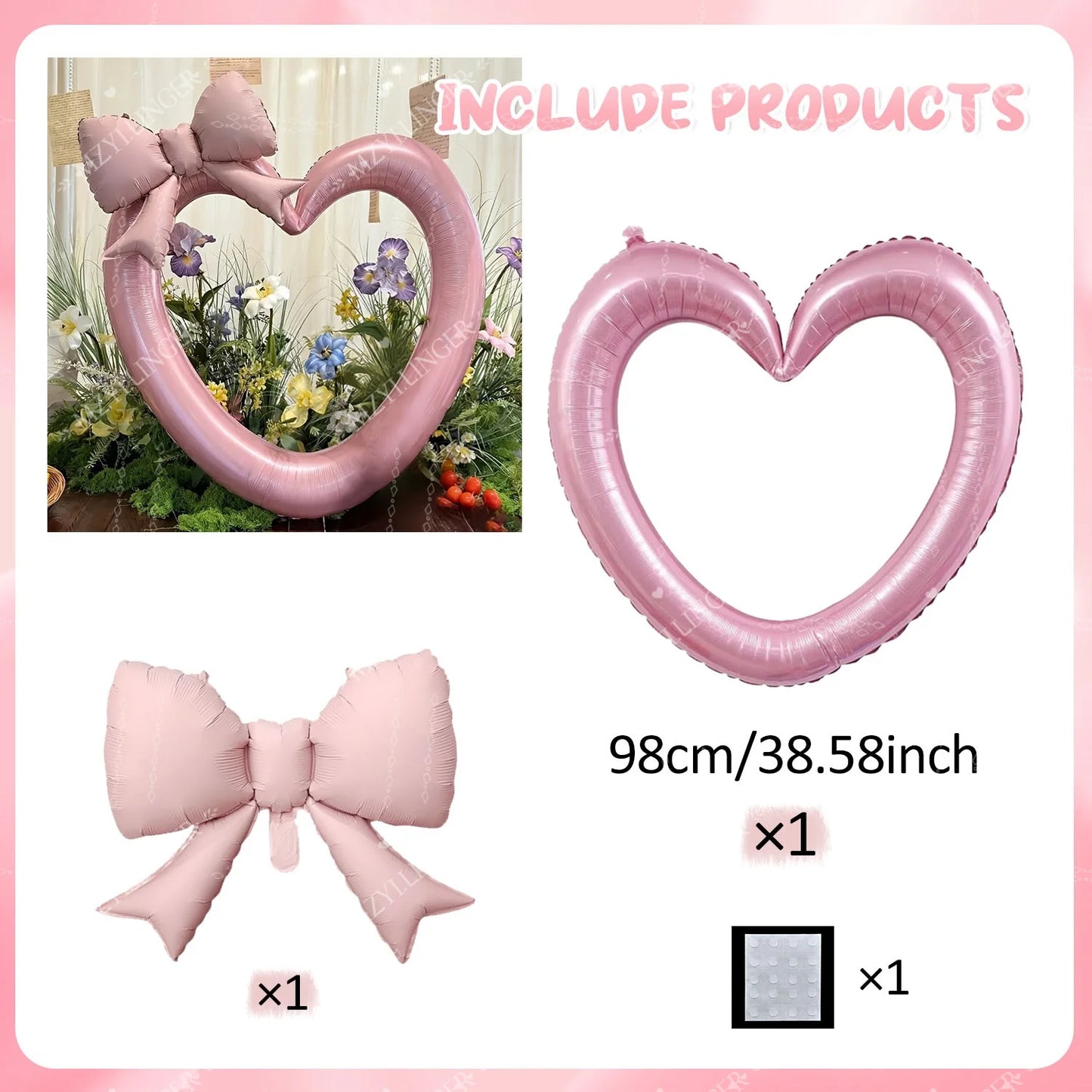 Pink Hollow Heart & Bow Foil Balloons for Birthday, Valentine’s Day & Shower Décor