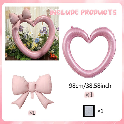 Pink Hollow Heart & Bow Foil Balloons for Birthday, Valentine’s Day & Shower Décor