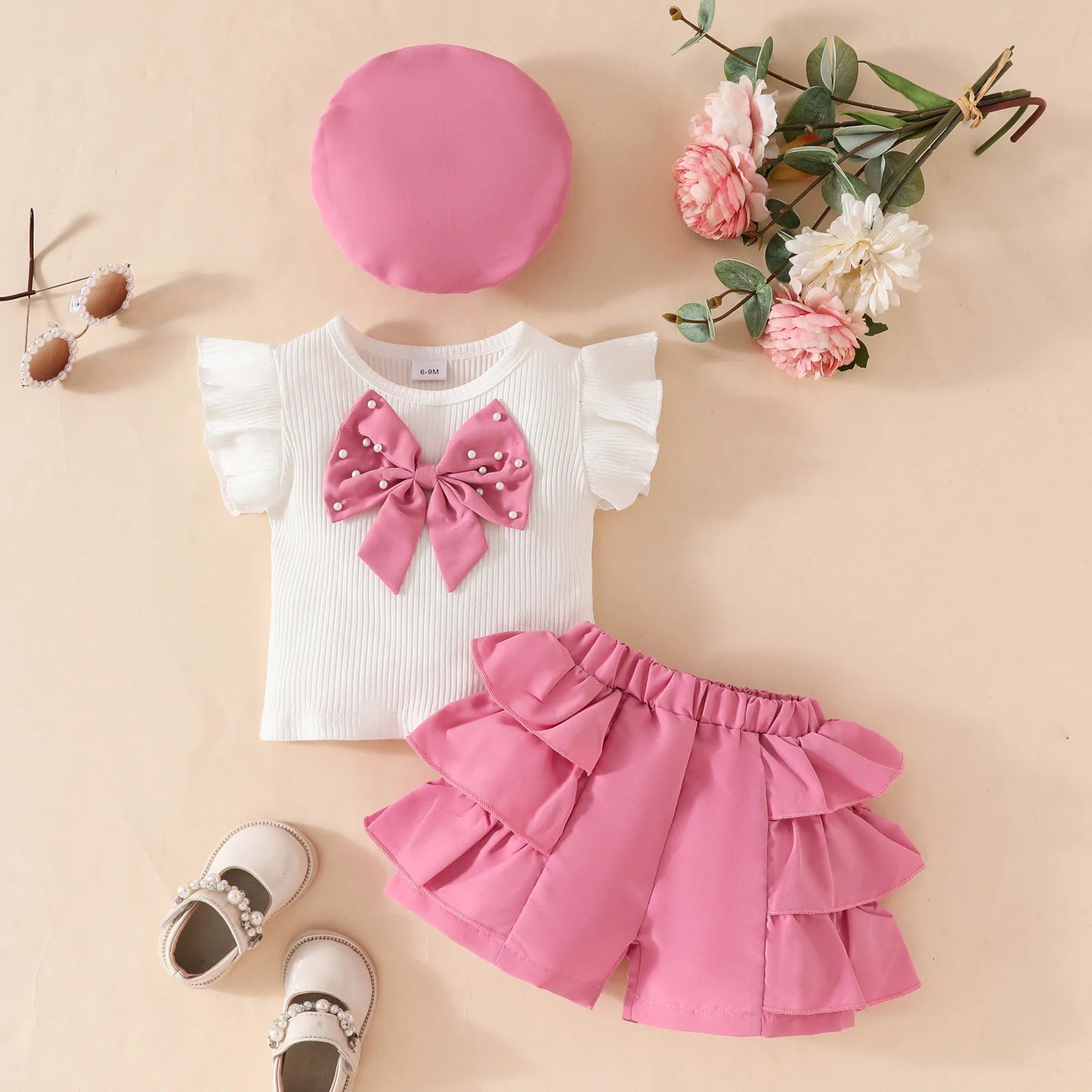 Baby Girls Clothes New Year Set 0-3Y Long Sleeve Big Bow Top Irregular Skirt and Beret 3Pcs Toddler Christmas Clothes