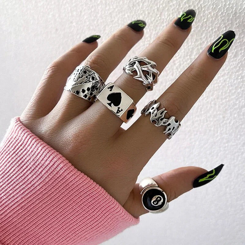 Vintage Gothic Heart Ring/ Punk Playing Card Spades/ Geometric/ Hollow /Butterfly Retro Ring