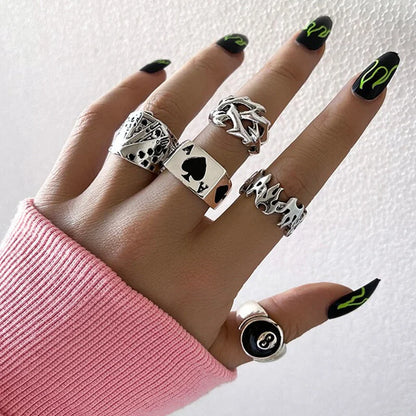 Vintage Gothic Heart Ring/ Punk Playing Card Spades/ Geometric/ Hollow /Butterfly Retro Ring
