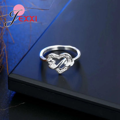 Trendy 925 Sterling Silver Ring Romantic Hollow Heart Shape Zircon Rings for Women Wedding Engagement Party Jewelry Present