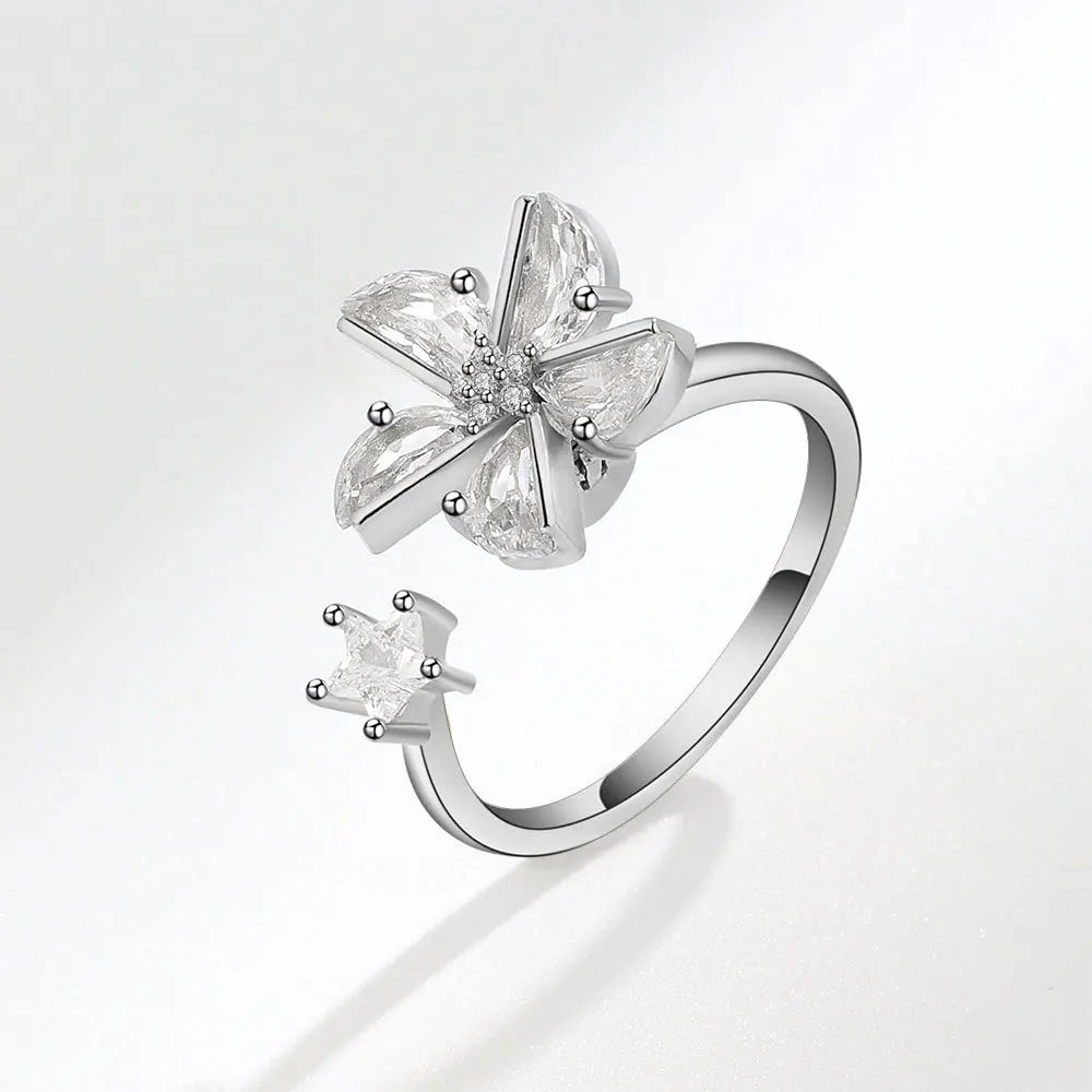 Fidget Spinner Ring Anxiety for Women Multiple Crystal Flower Eye Butterfly Animal Ring Rotate Anti Stress Wedding Jewerly