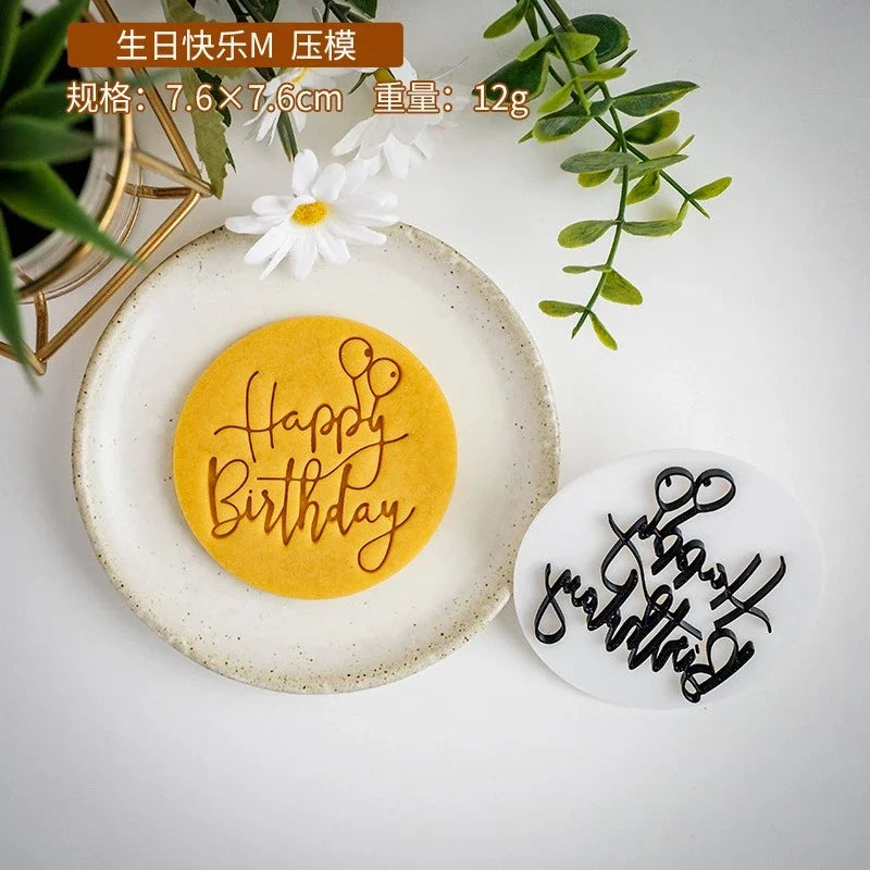 Happy Birthday Theme Cookie Cutter Mold Biscuit Embosser Cake Decoration Tools Stamp Baking Pastry Bakeware Kitchen Accessories