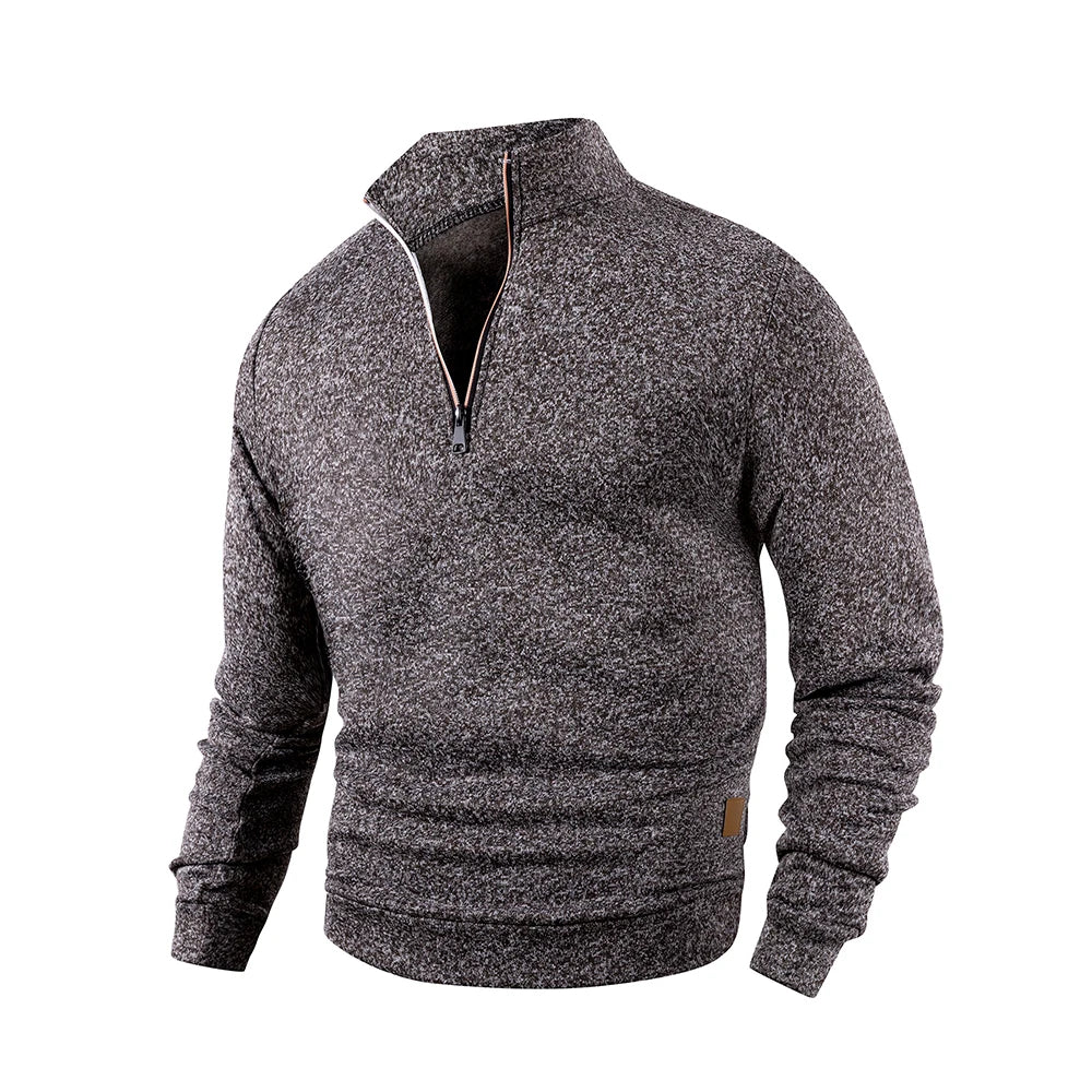 Spring Autumn Fashion High Neck Half Zipper Long Sleeve Sweatshirts Men's Casual Knitted Pullovers Daily Warm Coats
