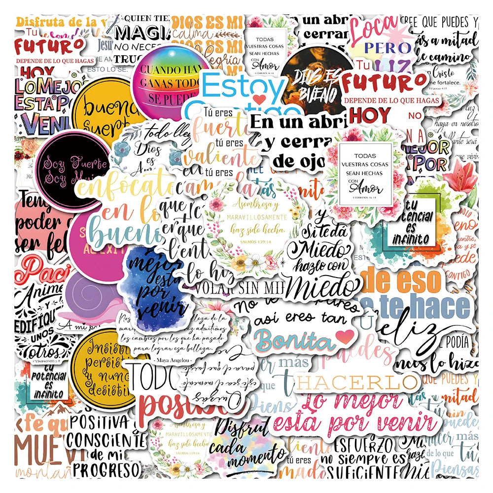 10/30/50pcs Spanish Inspirational Quotes Stickers Cartoon Motivational Phrases Decals Scrapbook Phone Case Luggage Sticker Decor