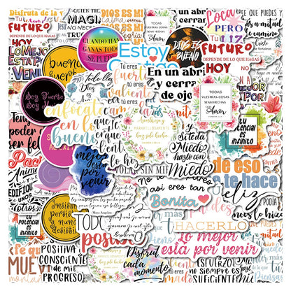 10/30/50pcs Spanish Inspirational Quotes Stickers Cartoon Motivational Phrases Decals Scrapbook Phone Case Luggage Sticker Decor