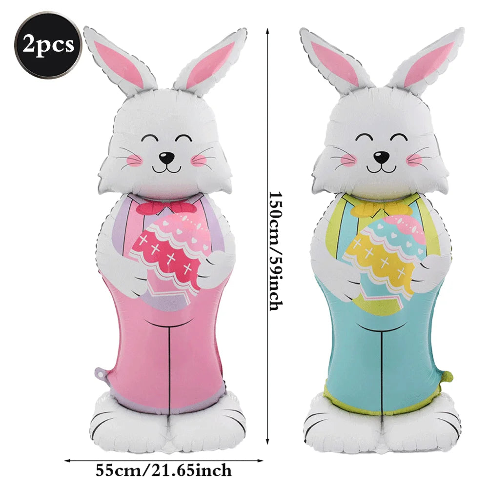 2Pcs Self Standing Easter Bunny Balloons Giant Bunny Carrot Chick Foil Balloon Easter Egg Decoration Home Holiday Party Supplies