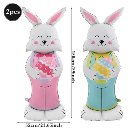 2Pcs Self Standing Easter Bunny Balloons Giant Bunny Carrot Chick Foil Balloon Easter Egg Decoration Home Holiday Party Supplies