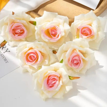 100PC 10CM Wholesale Artificial Flowers for Scrapbook Christmas Home Decor Wedding Garden Rose Arch Fake Silk Head Candy Box