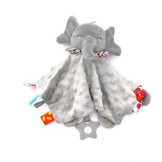 Baby Security Blanket Elephant with Tags Teether Rattles Soft Snuggle Blanket