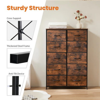 Wardrobe Drawers For With 10 Fabric Drawers and  Steel Frame For  Storage  Closet Bedroom Living Room JHK