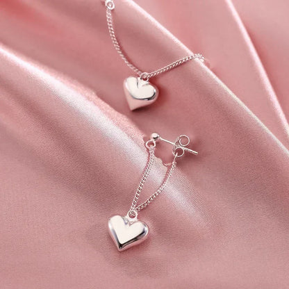 Heart Chain Earring Jewelry 925 Sterling Silver  Earrings For Women  Prevent Allergy Party Accessories Gift Heart Earrings