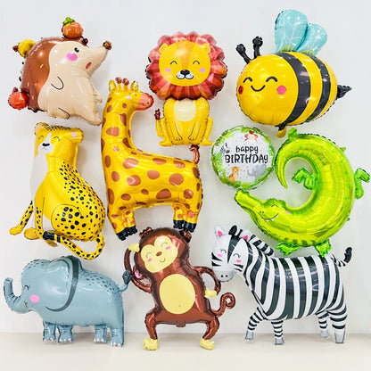 New Cartoon Animal Theme Foil Balloon Jungle Safari Lion Monkey Rabbit Kids Adult Birthday Party Decoration Supplies Baloon