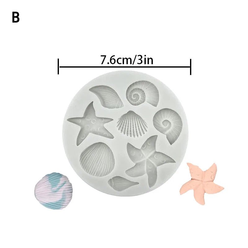 Silicone Mold Marine Theme Seashell Cake Decorating Tools Chocolate Conch Butter Mold Starfish Clay Fondant Crafting Baking