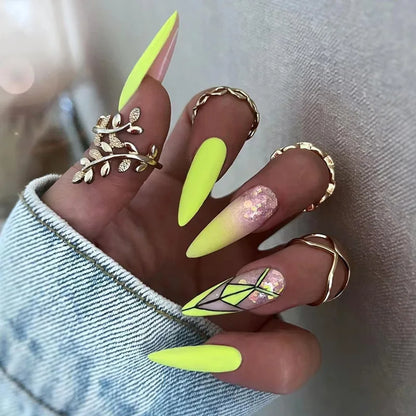 24pcs Full Cover Long False Press On Nails With Designs Light Green Stripe Gradient