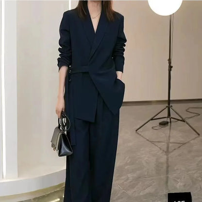 Women’s Two‑Piece Suit Set – Blazer & Wide‑Leg Pants