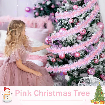 78.7inch Pink Tinsel Garland Shiny Metallic Glitter Party Decoration for Christmas Valentine Wedding Birthday Holiday Home Decor