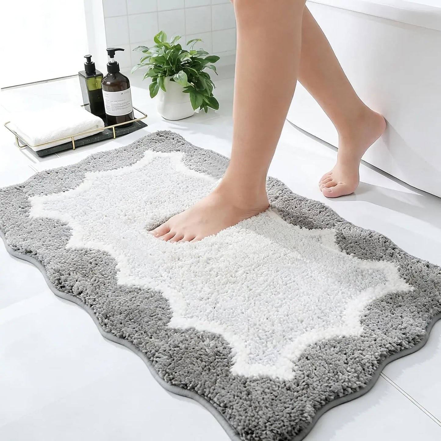 VIKAMA Small Fragrance Wave Pattern Anti slip Mat Bathroom Foot Mat Shower Room Entrance Mat Home Decoration
