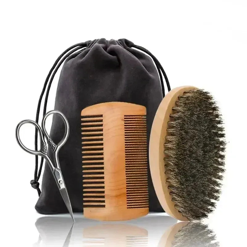 Mens Professional Soft Boar Bristle Wood Beard Shaving Brush and  Mustache Comb Kit with Gift Bag  andHairdresser Brush Hair Combs