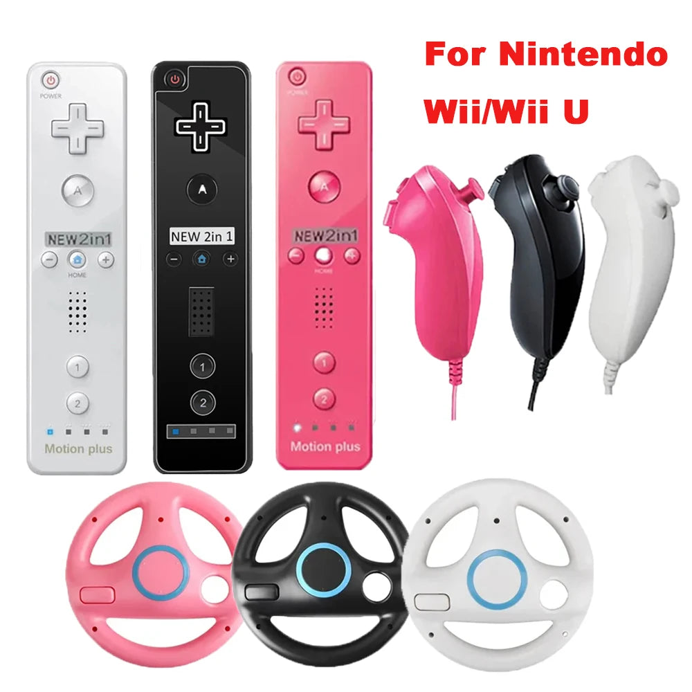 2Pcs 2-in-1 straight handle to Wii Kart Remote Controller Gamepad games console for Nintendo Neutral Game Racing Steering Wheel