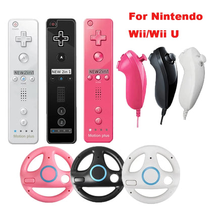 2Pcs 2-in-1 straight handle to Wii Kart Remote Controller Gamepad games console for Nintendo Neutral Game Racing Steering Wheel