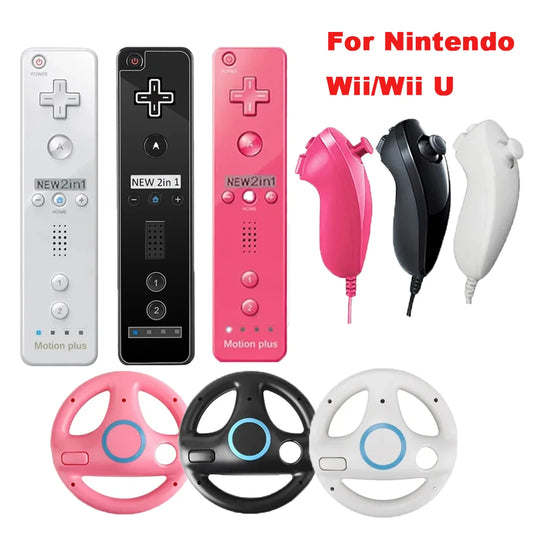 2Pcs 2-in-1 straight handle to Wii Kart Remote Controller Gamepad games console for Nintendo Neutral Game Racing Steering Wheel