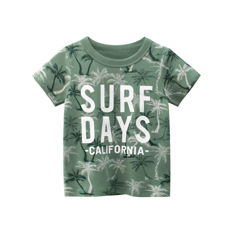 OLEKID 2025 Summer Stripe Children Boys T-shirts Printed Letter 2-8 Years Kids Little Boy Tops Short Sleeve Toddler Tees Clothes