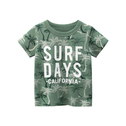 OLEKID 2025 Summer Stripe Children Boys T-shirts Printed Letter 2-8 Years Kids Little Boy Tops Short Sleeve Toddler Tees Clothes