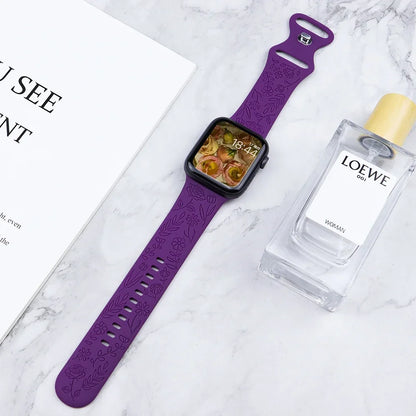 Engraved Strap for Apple Watch Ultra Band 2 49mm 45mm 44MM 38 40mm 41mm Floral Bracelet Fashion IWatch Series 9/8/7/6/5/4/3/se