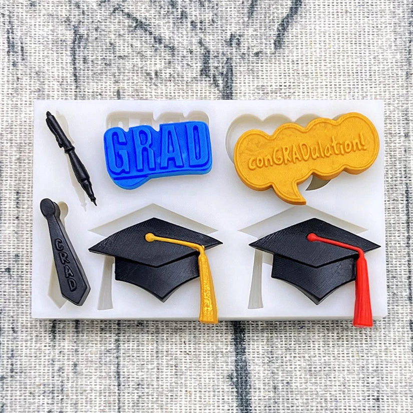 Mortarboard Pen Necktie Graduation Silicone Sugarcraft Mold Chocolate Cupcake Baking Fondant Cake Decorating Tools