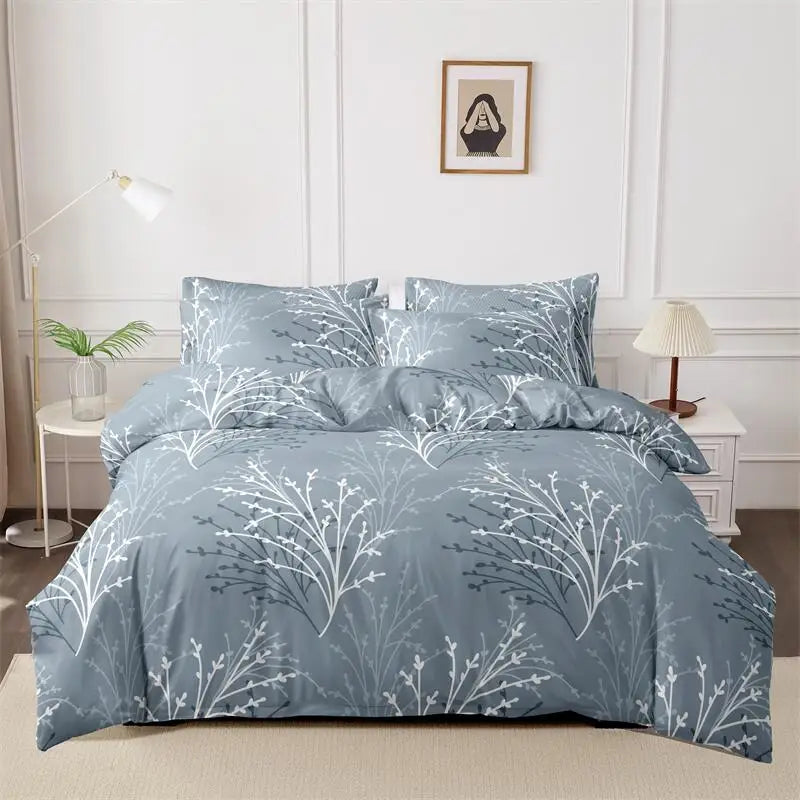 Kuup Queen Size Matte Duvet Cover: High Quality, Skin-Friendly Bedding Set with Flower Branch Design Skin Friendly Colored Bedding Set Quilt Cover