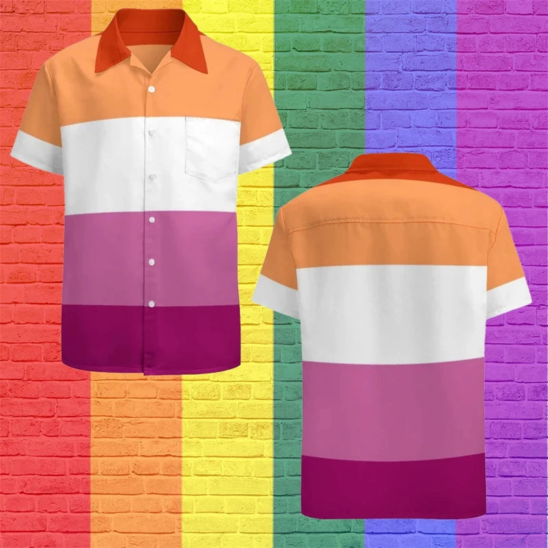 Men’s Rainbow Hawaiian Shirt – Short Sleeve Lapel Beach Top