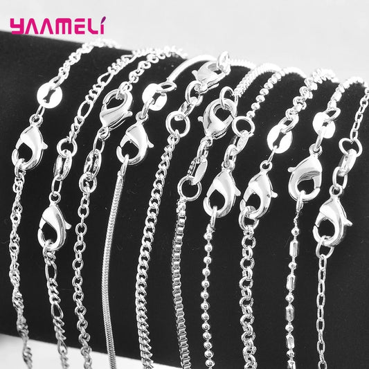 5PCS Solid 925 Sterling Silver Stamp Jewelry Chains Necklace with Lobster Clasps fit Men Women Pendant 18 Designs 16-30 Inch